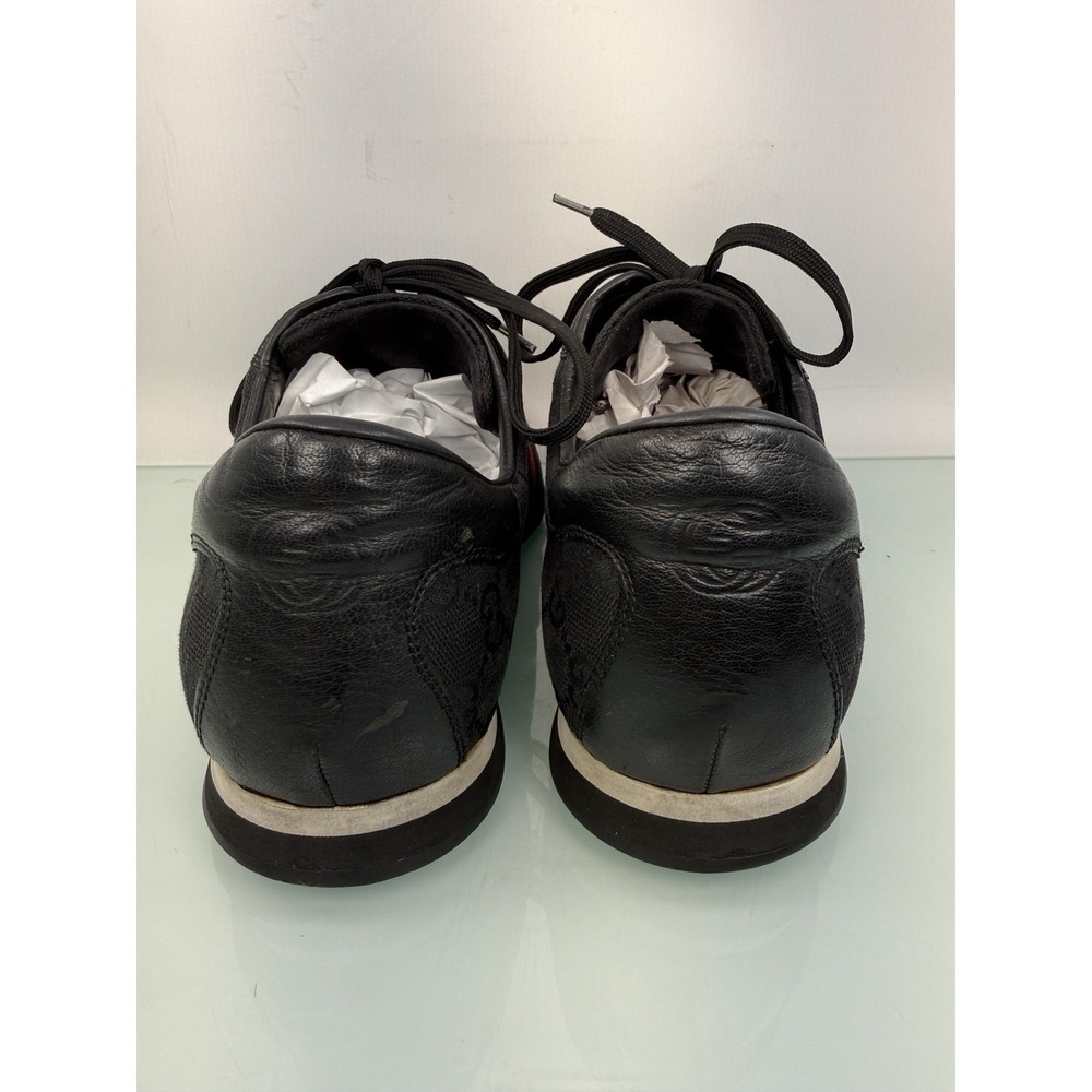 Gucci GG Canvas Low Top Sneakers Black Red Web Stripe Mens 8.5 D Leather Trim - Picture 7 of 9